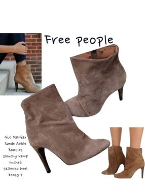 Free people Fairfax Suede Ankle Booties slouchy vamp ruched stiletto heel boot 7